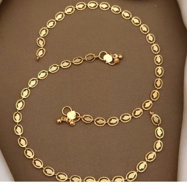 The Colourful Aura Golden Brass Oval Leaf Minimalist Boho Thin Slim Foot Payal Anklet - 2 Pcs