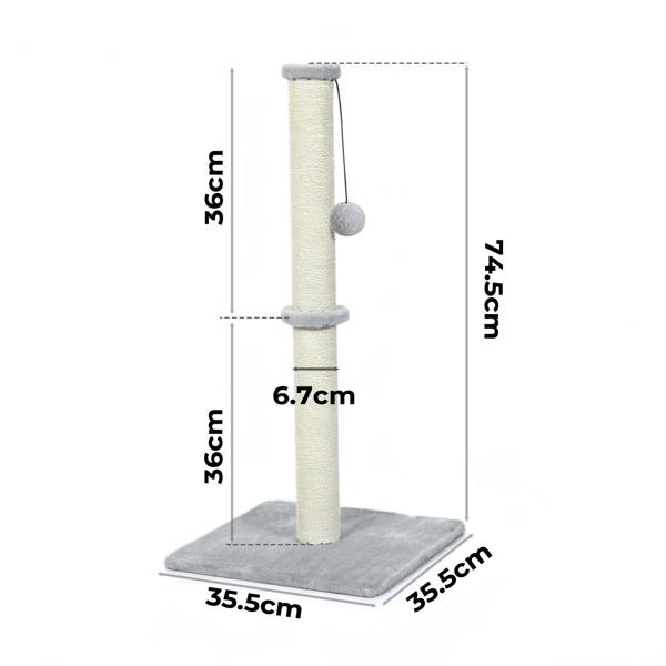 Skylos Tall Cat Scratching Post 75cm Sisal Pole Heavy Duty Base Scratcher Ball