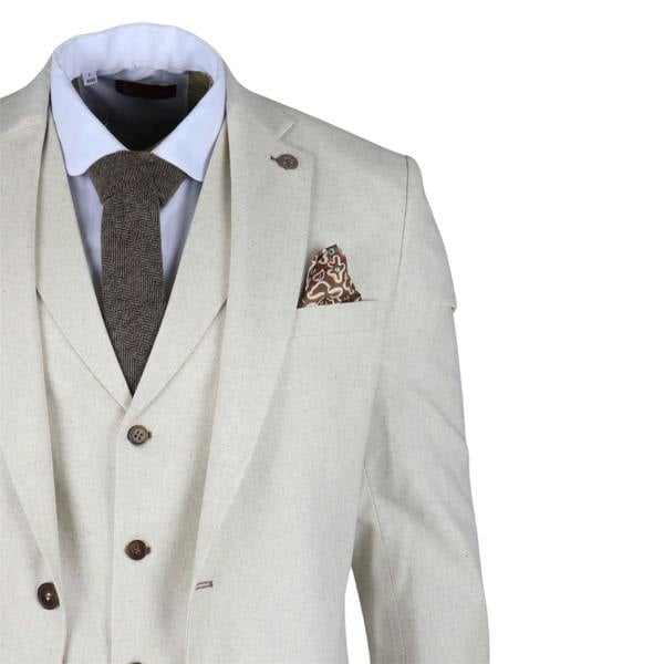 Infinity Leather Men's Beige 3 Piece Linen Formal Summer Wedding Suit