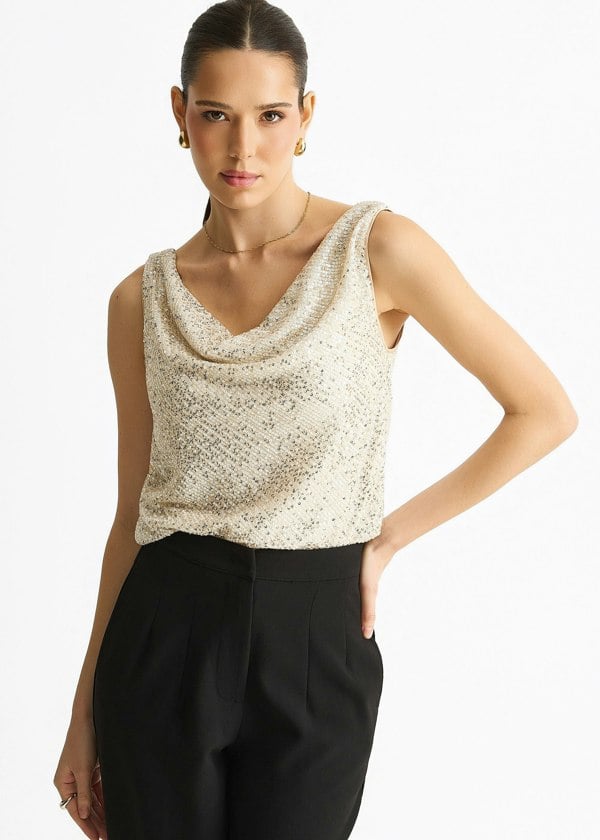 Gini London Champagne Sequin Cowl Neck Cami Top