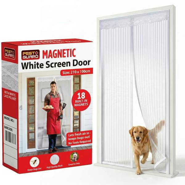 Pest Guard Magnetic Fly Screen Door 210x100cm Fly Net for Door with 18 Magnets, Full Frame Magic Tape, Self-Sealing Bug Mesh Curtain
