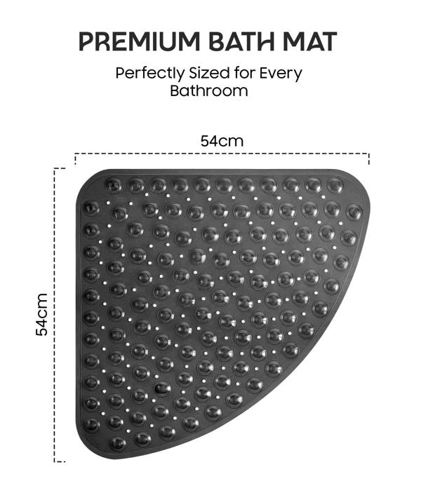 ADOV Corner Shower Mat, 54 x 54cm Curved Non Slip Bath Mat with Suction Cups and Drainage Holes