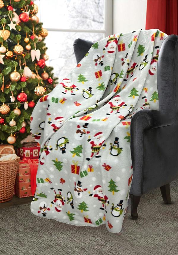 Velosso Cosy Fabric Festive Blanket with Christmas Tree Pattern, Soft Touch Fleece Holiday Throw