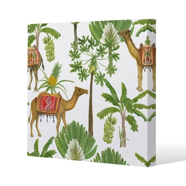 Benjamin Tate Design Camels & Palm Trees Slim Style Canvas Print  20x20cm , 15mm Slim Real wood.