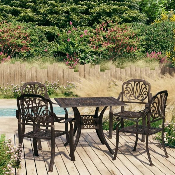 Berkfield 5 Piece Bistro Set Cast Aluminium Bronze