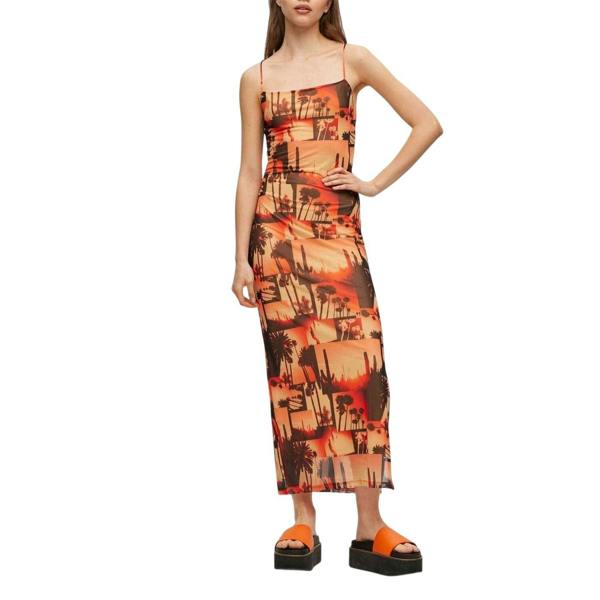 Hugo Womens/Ladies Mesh Spaghetti Strap Maxi Dress - Orange/Black - 