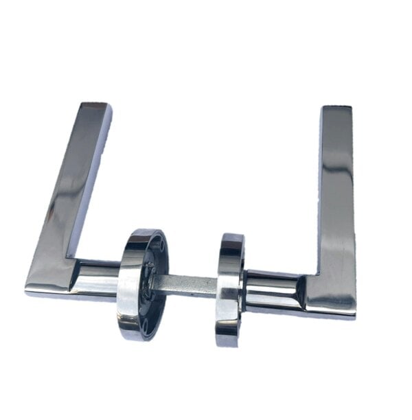 EDH Door Hardware Polished Chrome Modern Lever on Round Rose Door Handles – Handle Only or Handle + Tubular Latch