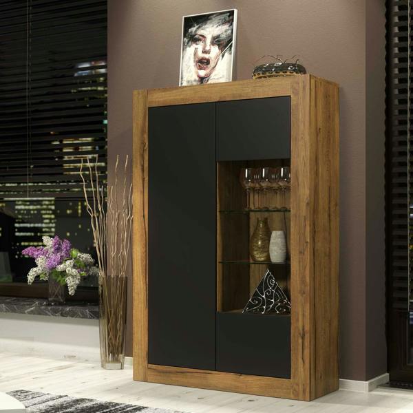 Mex Furniture Sideboard Cabinet Storage Display Unit Oak Black Matt Cupboard Modern 140