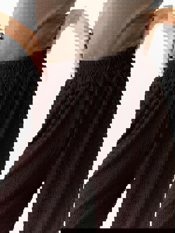 Gini London Chocolate Textured Elastic Waist Pull On Trousers