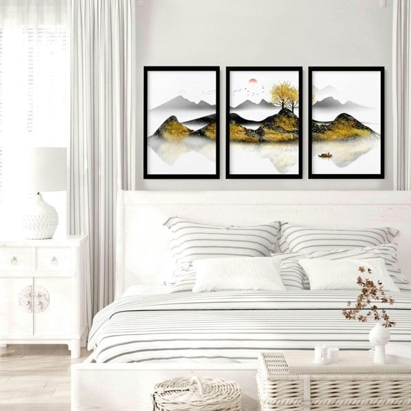 Paintings for bedroom walls | set of 3 framed wall art