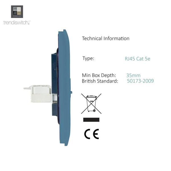 Trendi Switch 1 Gang RJ45 Cat 5e PC Ethernet Socket in Sky Blue
