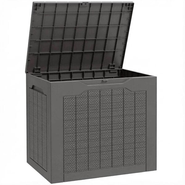 97L Plastic Garden Storage Box, Outdoor Storage Box with Handles, Waterproof Outdoor Storage Container, Brown