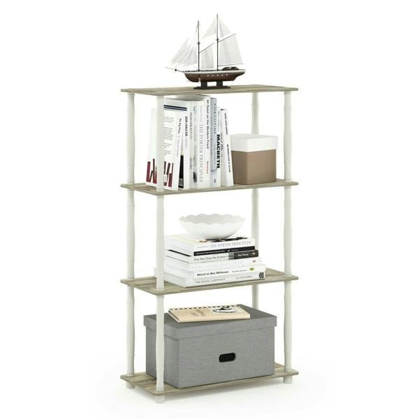 WALPLUS Turn-N-Tube 4-Tier Multipurpose Shelf Display Rack with Classic Tubes, Sonoma Oak/White perfect for organized storage and display