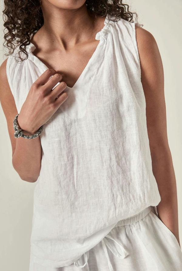 James Lakeland White Pure Linen Sleeveless Top