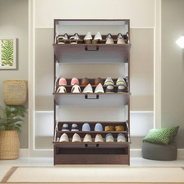 Rafaelo Mobilia 3 Drawer Shoe Storage Cabinet Walnut