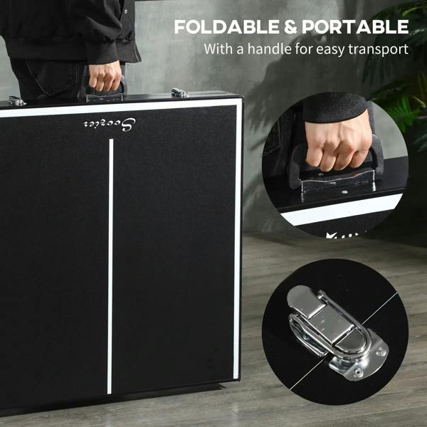 Black folding ping pong table with handle for easy transport