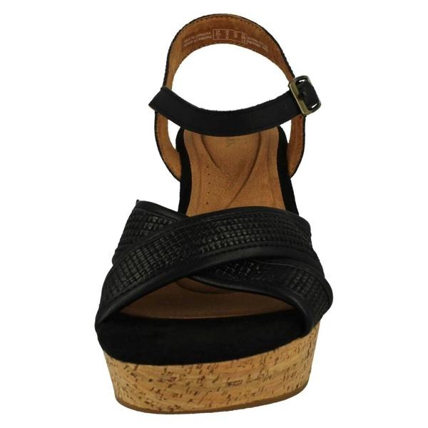 Clarks Ladies Clarks Contour Cushion Insole Cross Detailed Platform Wedge Sandals Elleri Plum