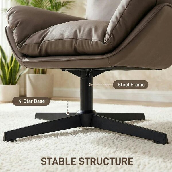 Accent Chair with 360 Swivel Armchair for Living Room with Padded Cushion Dark Brown