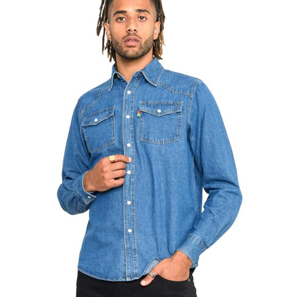 Duke Mens D555 Western Denim Shirt - Stonewash - 