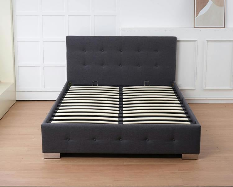The Oslo Charcoal Linen Tufted Ottoman Bed Frame - Madefor.Living