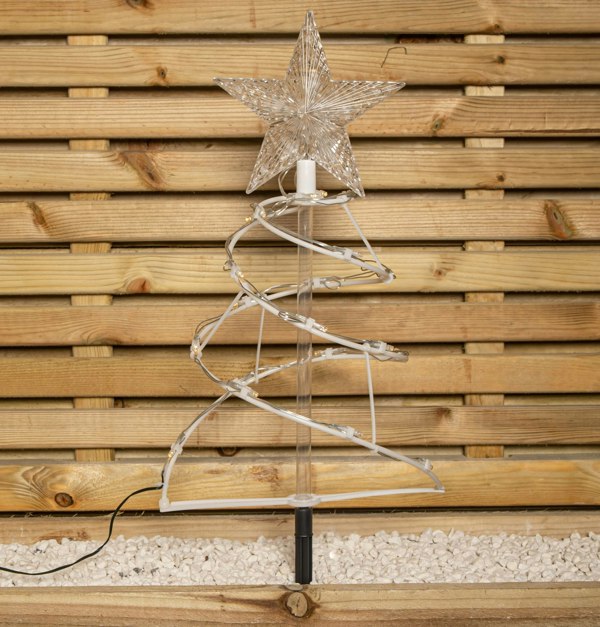 Samuel Alexander 45cm Set of 4 Light up White Spiral Christmas Tree Garden Path Lights with 100 Warm White LEDs