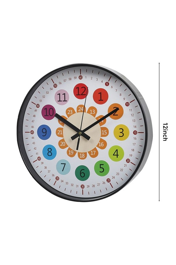 Living and Home 12 Inch Rainbow Color Arabic Numeral Wall Clock for Teaching
