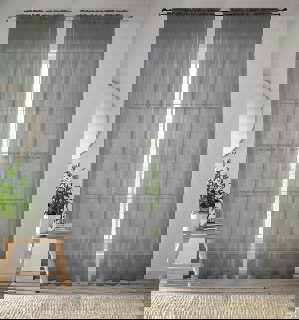 Enhanced Living Plain Sheer Voile Panel Curtains Panel - Pair with Rod Pocket Header