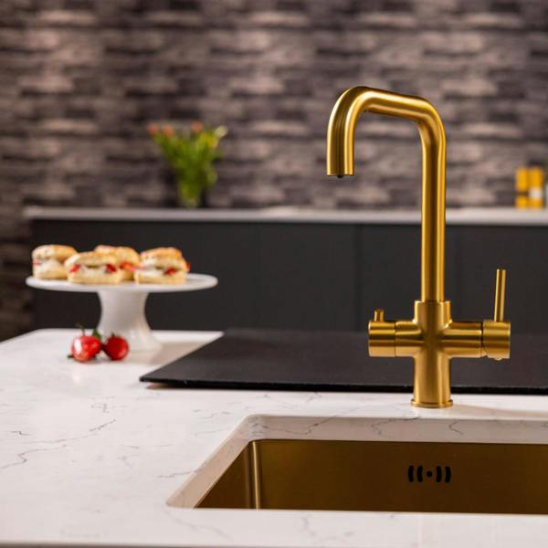 Flode Vier | 4 in 1 Instant Boiling & Filtered Cold Water Tap | Brushed Gold Finish