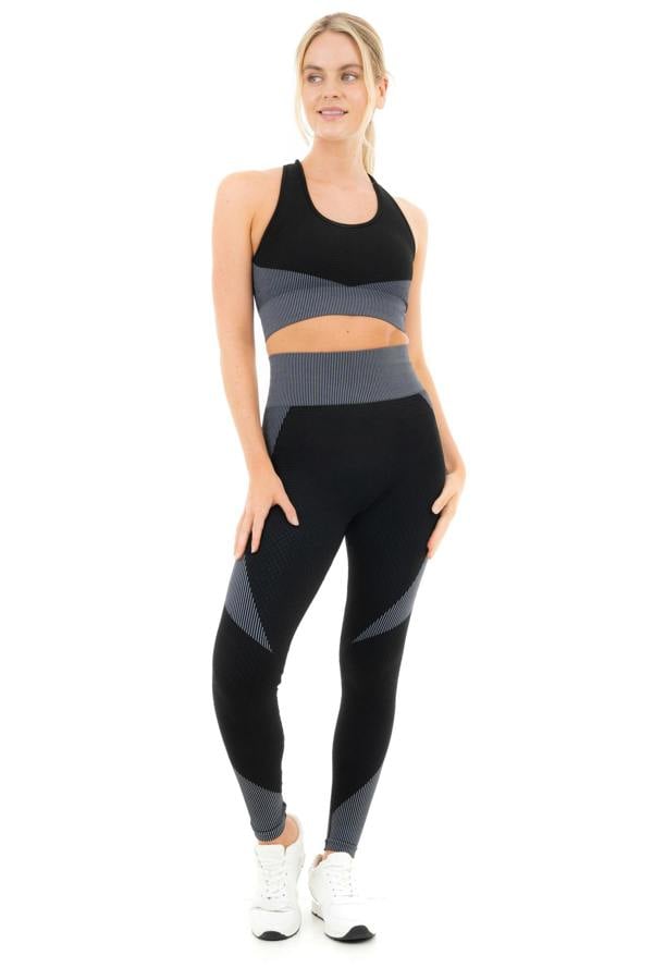 Smart Living Women's Textured Panel Sports Bra with Cross Strap - Black/ Grey