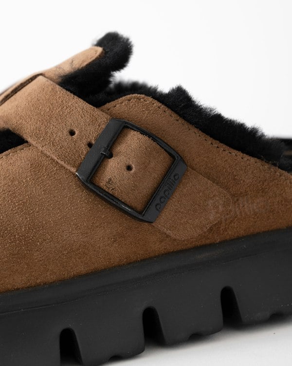 Birkenstock Papillio Boston Chunky Shearling Womens Clogs - Dark Tea