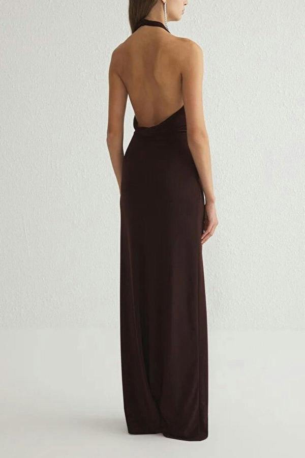 WOVCOR Maxi Elegant Evening Dress with Accessory Detail