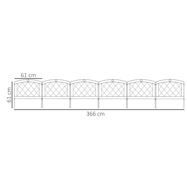 Black metal decorative fence panels with arched tops and diamond lattice, set of 6