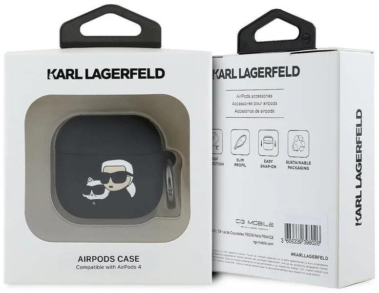 Karl Lagerfeld 3D Karl & Choupette Head Silicone Case for AirPods 4 Black - KLA4RUNKCHK