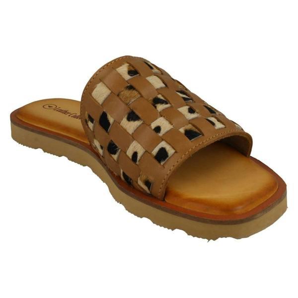 Leather Collection Ladies Leather Collection Leopard Print Sliders F00341
