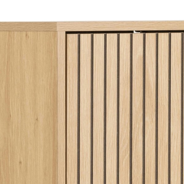 Wyld Haus Bjork Natural Oak Wood and Black Panelled Shoe Cabinet 3 Doors