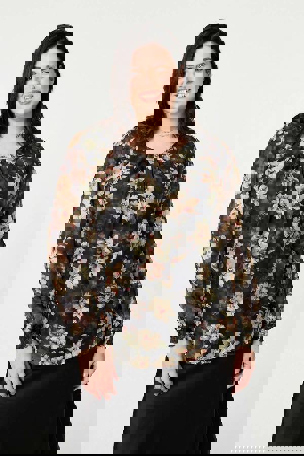 Green | Curve Floral Long Sleeve Layered Blouse