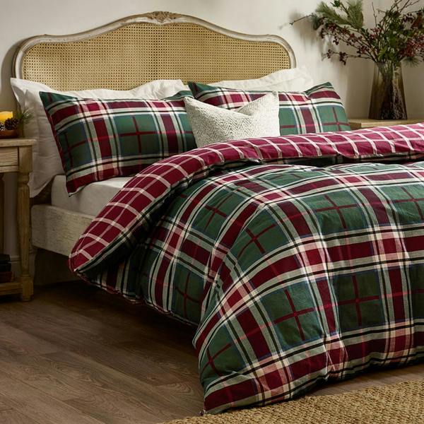 Wylder Braemar Brushed Checked Duvet Cover Set - Berry/Pine - 