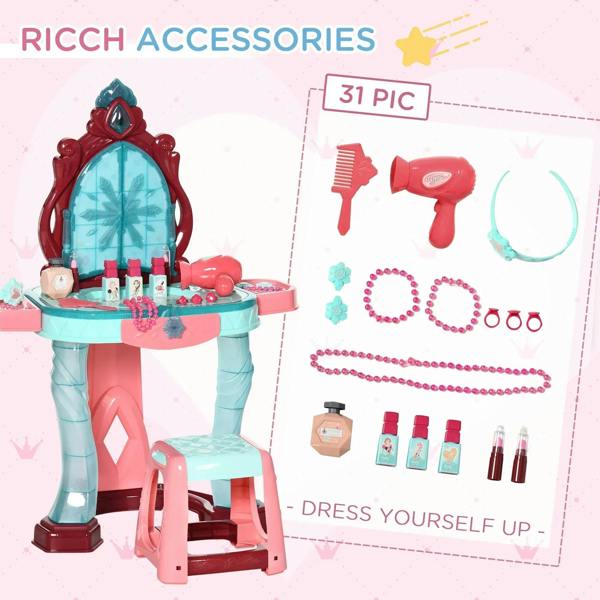 Kids dressing playset accessories pack with princess mirror vanity, 31-piece set