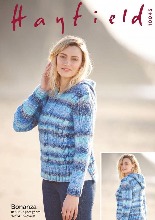 Hayfield Bonanza Chunky Knitting Pattern 10045, Hoodies for Women, 32 - 54 Inches