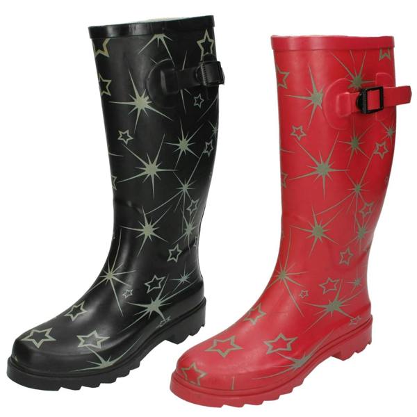 Spot On Ladies Spot On Star Print Wellington Boots