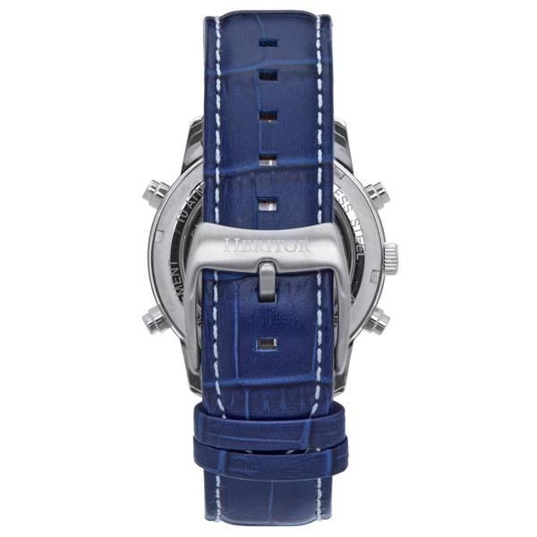Heritor Automatic Wilhelm Semi-Skeleton Leather-Band Watch w/Day/Date - Blue - HERHS2104