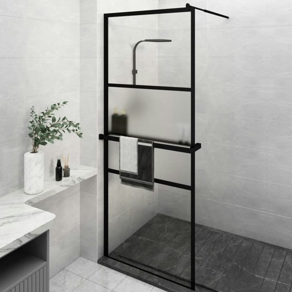 Berkfield Walk-in Shower Wall with Shelf Black 80x195 cm ESG Glass&Aluminium