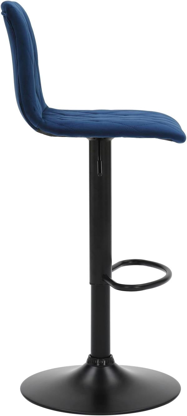 Lamboro Verona Velvet Kitchen Bar Stools, Matt Black Stem & Base, Height Adjustable Gas Lift With Backrest, Breakfast Bar Stool - Blue