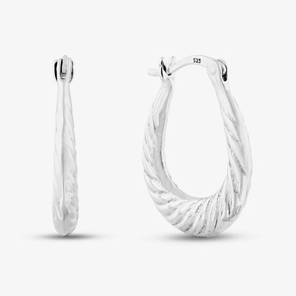 T. H. Baker Sterling Silver Twist Patterned Oval Creole Hoop Earrings S3099