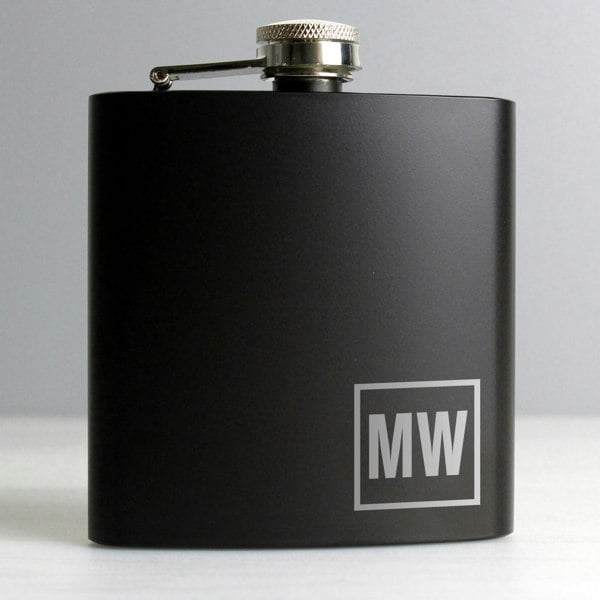 Personalised Memento Company Personalised Initials Black Hip Flask