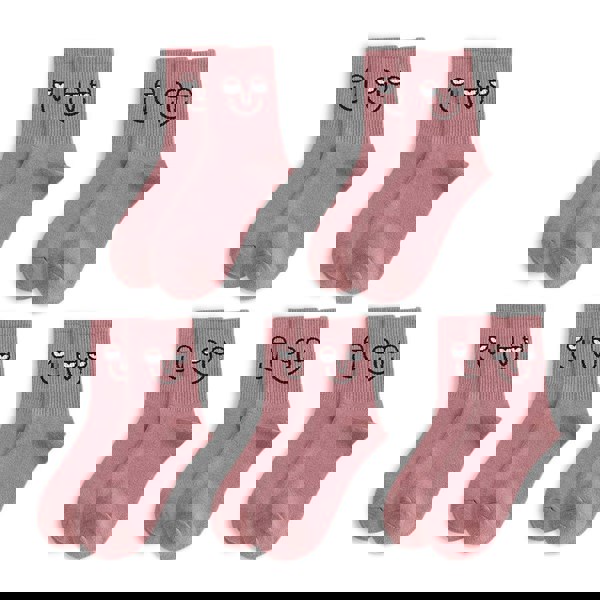 Anyfootwear 5 Pairs One Size 5-9 Pink Unisex Wacky Expressions Style Trend Surprise Socks With Candy Colors Funny, Kawaii, Happy Girls Socks For Women