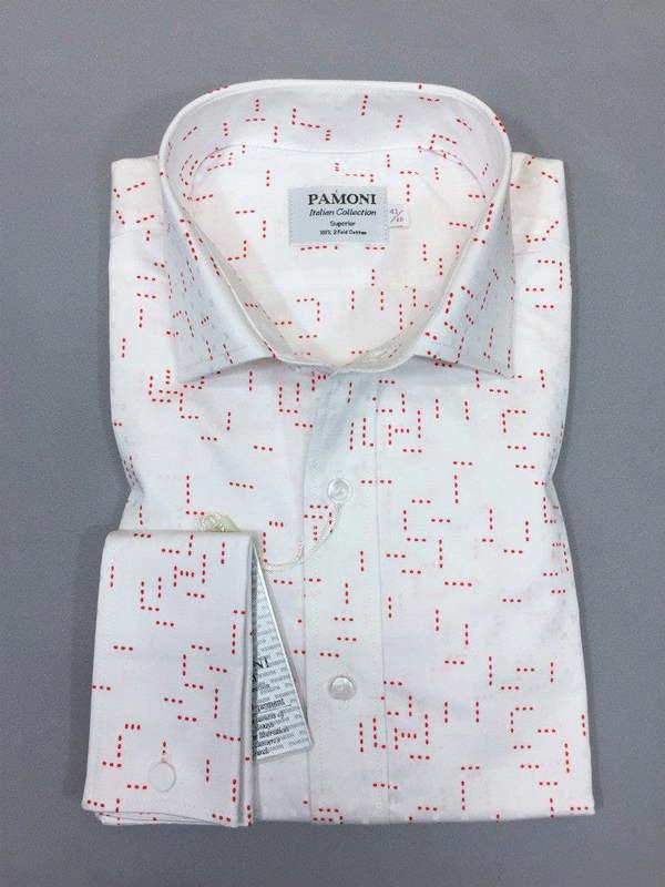 Red Dotted Print Slim Fit Shirt - Pamoni