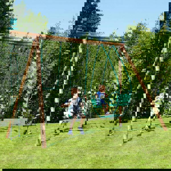 Soulet Juliet Triple Wooden Swing Set with Rope Ladder