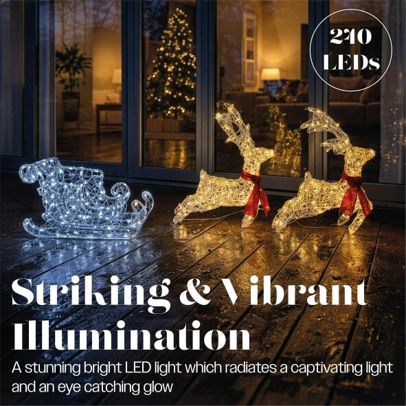 Scotts of Stow Xmas Haus Soft Acrylic LED Deer and Sleigh Outdoor Christmas Decoration With Timer