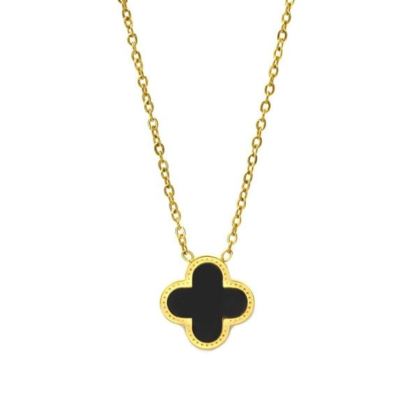 Say It With Clover Necklace - Stainless Steel (Gold Plated & Black)